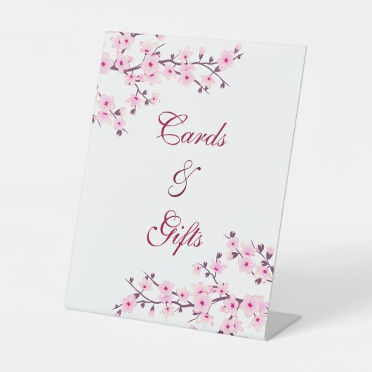 Cherry Blossom Pink White Kaarten en Gifts Reclamebord Met Voetstuk (Voorkant)