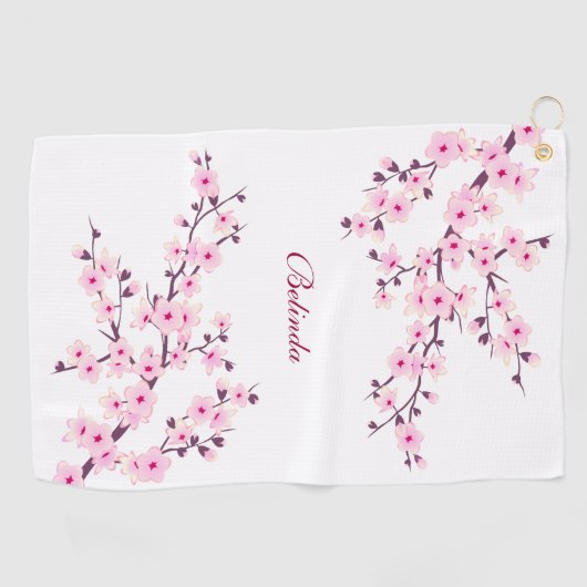 Cherry Blossom Pink White Monogram Golfhanddoek (Horizontaal)