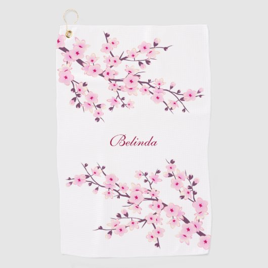 Cherry Blossom Pink White Monogram Golfhanddoek (Voorkant)