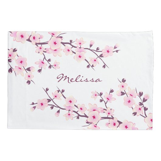 Cherry Blossom Pink White Monogram Kussensloop (Achterkant)