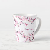 Cherry Blossom Pink White Monogram Latte Mok (Rechterhoek)