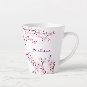 Cherry Blossom Pink White Monogram Latte Mok
