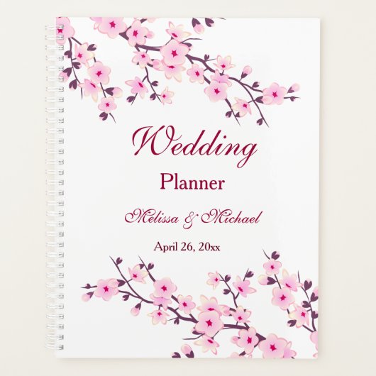 Cherry Blossom Pink White Names Wedding toevoegen Planner (Voorkant)