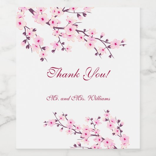 Cherry Blossom Pink White Weddenschap Aangepast be Wijn Etiket (Enkel label)