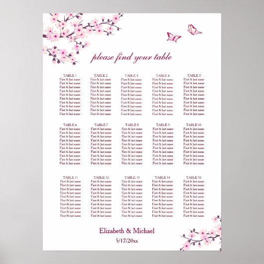Cherry Blossom Pink White | Weddenschap Poster (Voorkant)