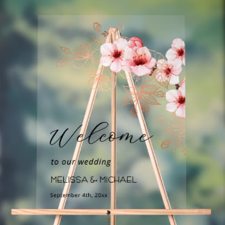 Cherry Blossom Pink White Wedding Acryl Bord