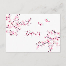 Cherry Blossom Pink White Wedding Details Informatiekaartje