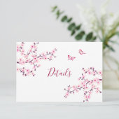 Cherry Blossom Pink White Wedding Details Informatiekaartje (Staand voorkant)
