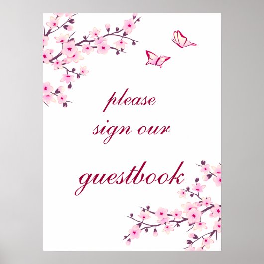 Cherry Blossom Pink White Wedding Guest Book Poster (Voorkant)