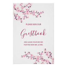 Cherry Blossom Pink White Wedding Guestbook
