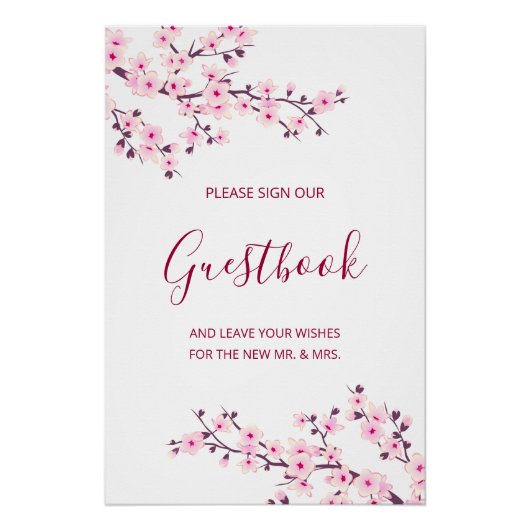 Cherry Blossom Pink White Wedding Guestbook Perfect Poster (Voorkant)