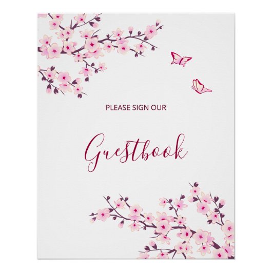 Cherry Blossom Pink White Wedding Guestbook   Perfect Poster (Voorkant)