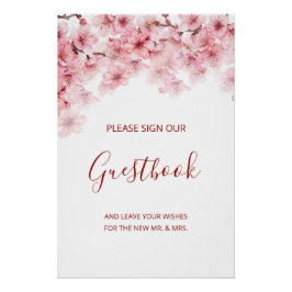 Cherry Blossom Pink White Wedding Guestbook  Perfect Poster