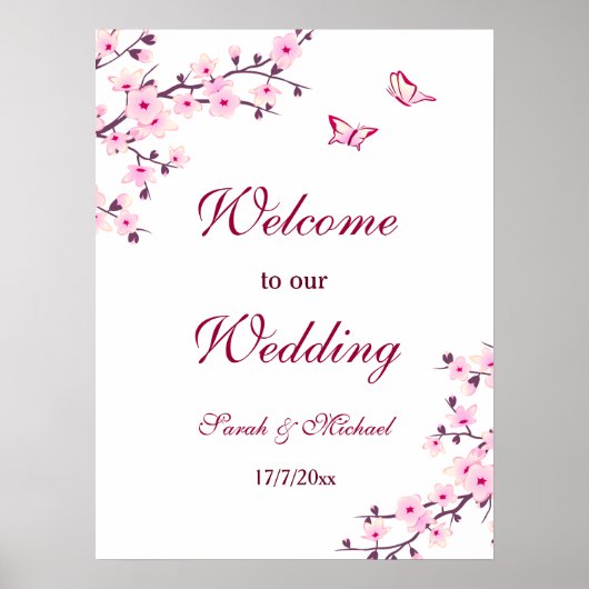 Cherry Blossom Pink White Wedding Poster (Voorkant)