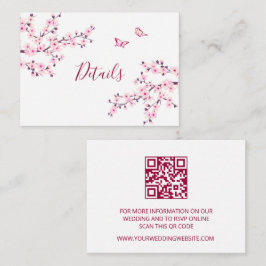 Cherry Blossom Pink White Wedding QR Code Details Informatiekaartje