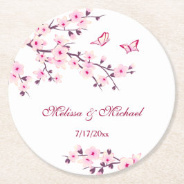 Cherry Blossom Pink White Wedding Ronde Kartonnen Onderzetter