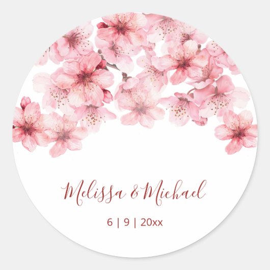 Cherry Blossom Pink White Wedding Ronde Sticker (Voorkant)