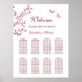 Cherry Blossom Pink White Wedding Seding Chart Poster (Voorkant)