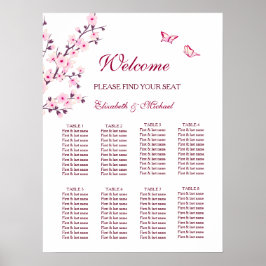 Cherry Blossom Pink White Wedding Seding Chart Poster