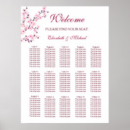 Cherry Blossom Pink White Wedding Seding Chart Poster