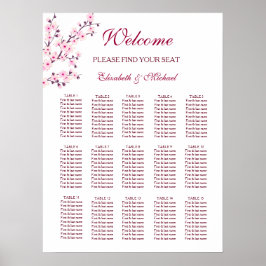 Cherry Blossom Pink White Wedding Seding Chart Poster