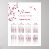 Cherry Blossom Pink White Wedding Seding Chart Poster (Voorkant)