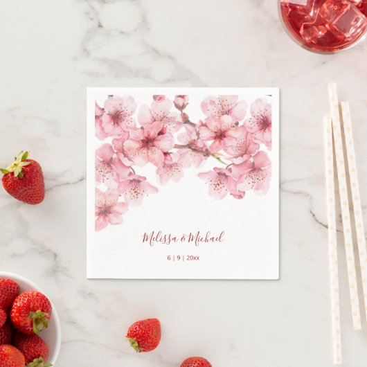 Cherry Blossom Pink White Wedding Servet (Insitu)