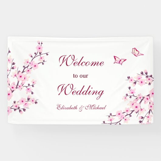 Cherry Blossom Pink White Wedding Spandoek (Horizontaal)