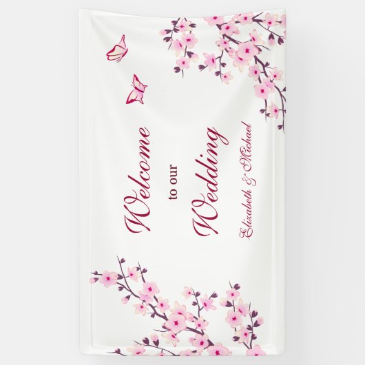 Cherry Blossom Pink White Wedding Spandoek (Verticaal)