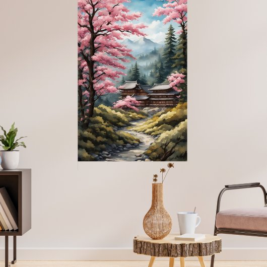 Cherry Blossom Poster, Japanse Bos Waterverf Poster (Woonkamer 3)