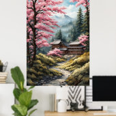 Cherry Blossom Poster, Japanse Bos Waterverf Poster (Thuiskantoor)