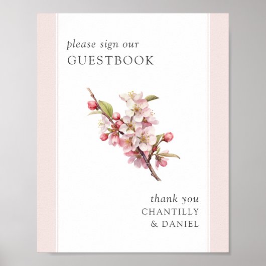 Cherry Blossom Printable Wedding Guestbook Sign Poster (Voorkant)