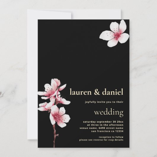 Cherry Blossom QR Champagne Goud Zwart Kaart (Voorkant)