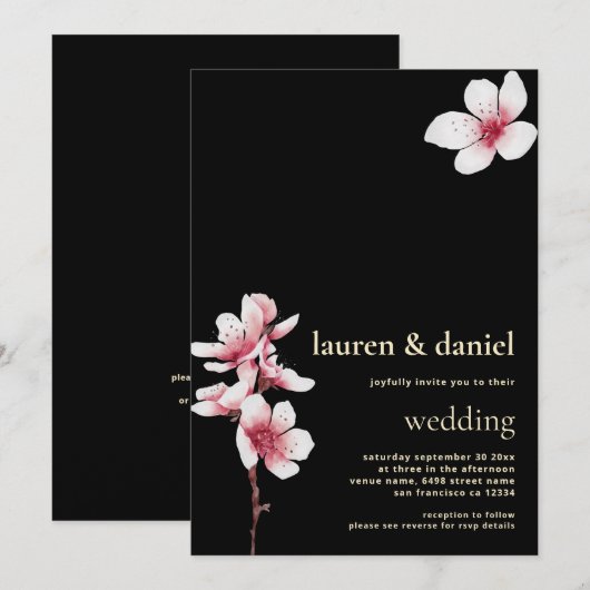 Cherry Blossom QR Champagne Goud Zwart Kaart (Voorkant / Achterkant)