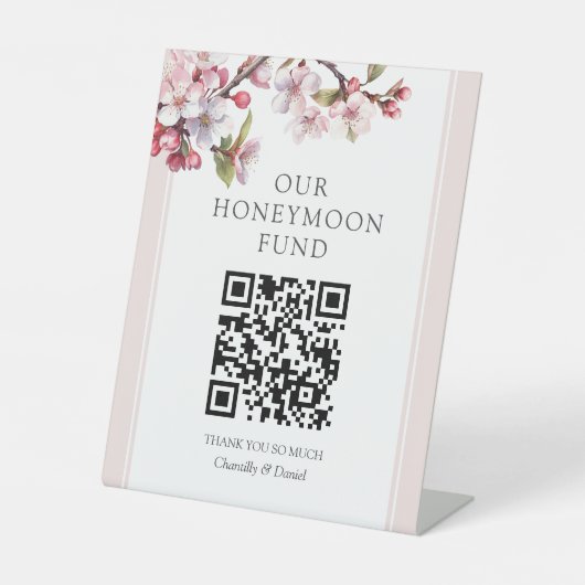 Cherry Blossom QR Code Honeymoon Fund Reclamebord Met Voetstuk (Voorkant)