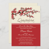 Cherry Blossom Quinceanera Invitation (rood) Kaart (Voorkant / Achterkant)