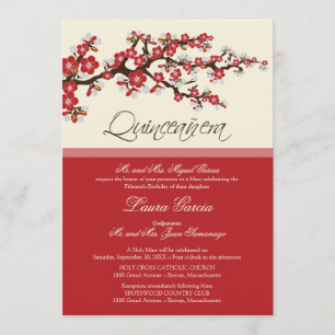 Cherry Blossom Quinceanera Invitation (rood) Kaart