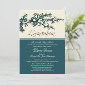 Cherry Blossom Quinceanera Uitnodiging (blauwgroen (Staand voorkant)