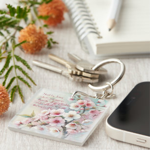 Cherry Blossom & Quote Sleutelhanger