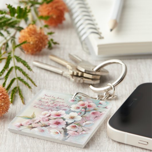 Cherry Blossom & Quote Sleutelhanger (Voorkant Rechts)