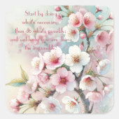 Cherry Blossom & Quote Vierkante Sticker (Voorkant)