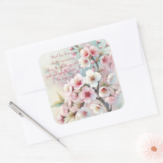Cherry Blossom & Quote Vierkante Sticker (Envelop)