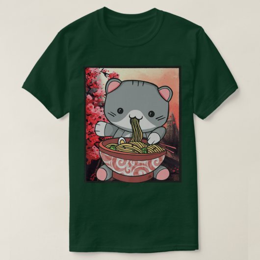 Cherry Blossom Ramen Cat Kawaii T-shirt (Design voorkant)