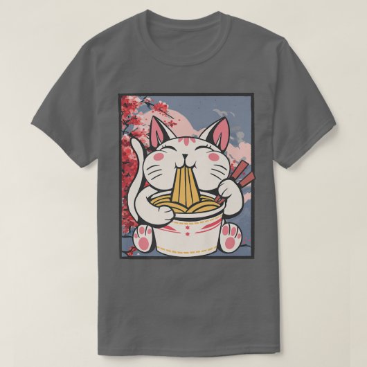 Cherry Blossom Ramen Cat Kawaii T-shirt (Design voorkant)