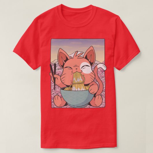 Cherry Blossom Ramen Cat Kawaii T-shirt (Design voorkant)