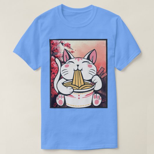 Cherry Blossom Ramen Cat Kawaii T-shirt (Design voorkant)