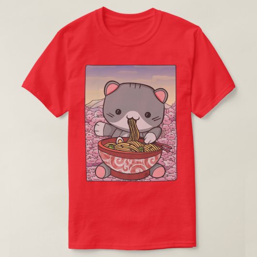 Cherry Blossom Ramen Cat Kawaii T-shirt (Design voorkant)