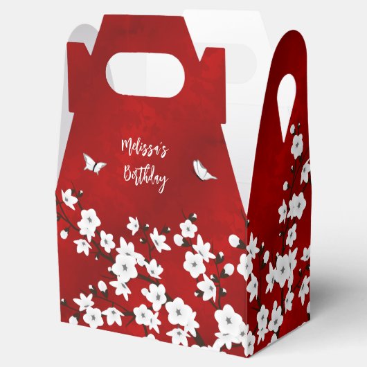 Cherry Blossom Red Black White Aangepaste verjaard Bedankdoosjes (Geopend)