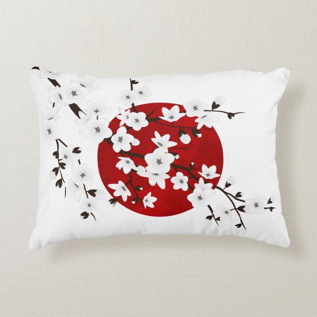 Cherry Blossom Red Black White Rising Sun Accent Kussen (Voorkant)