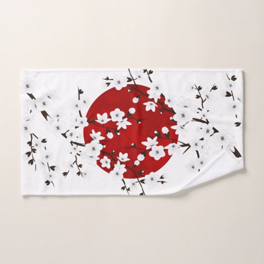 Cherry Blossom Red Black White Rising Sun Handdoek (Handdoek)